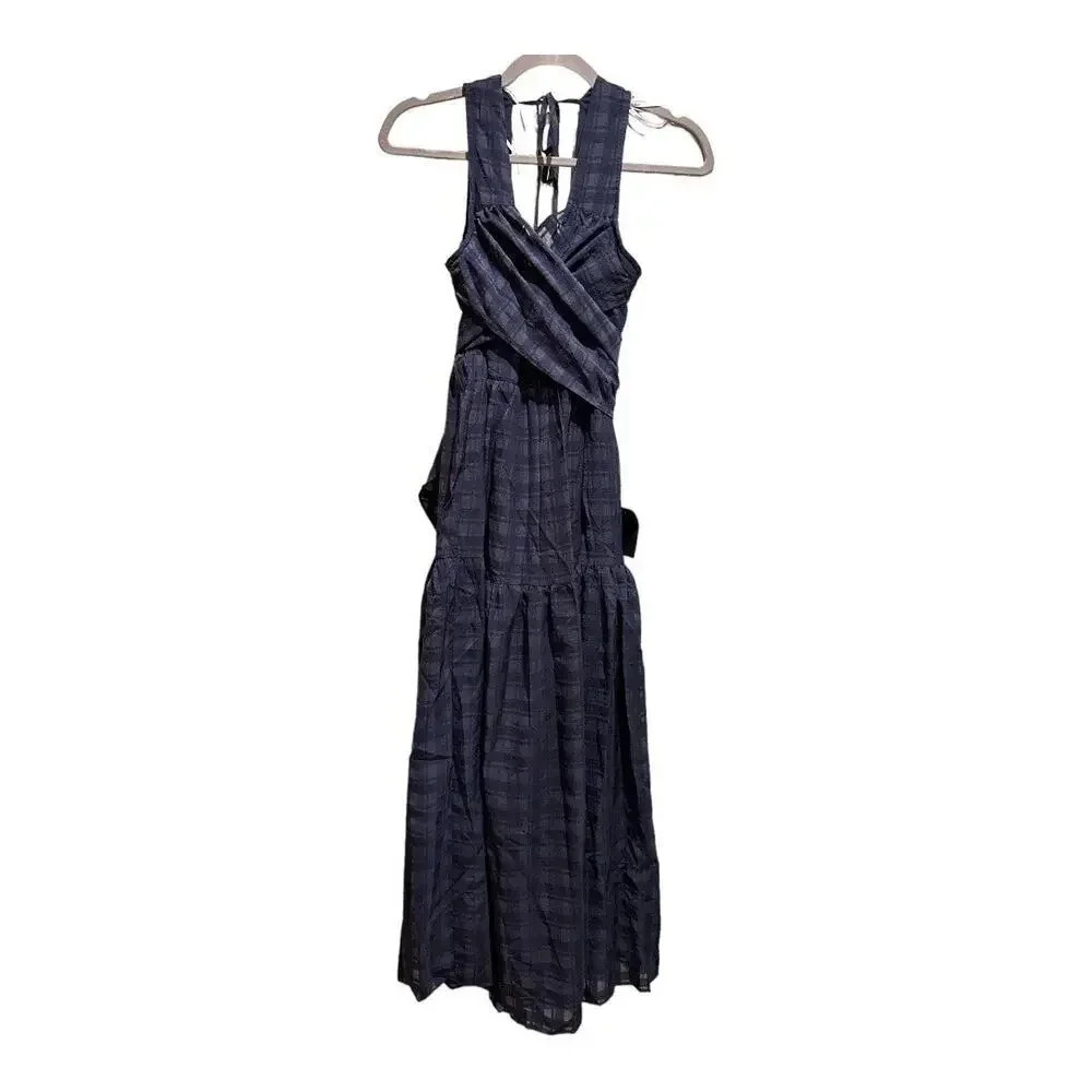 NWT Lulus What a Trend‎ Navy Blue Tie-Back Tiered Midi Dress